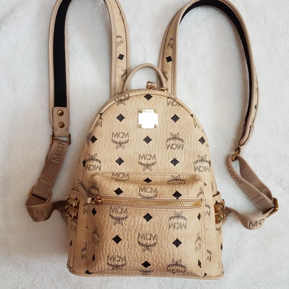 MCM Stark Side Stud Mini Backpack Beige